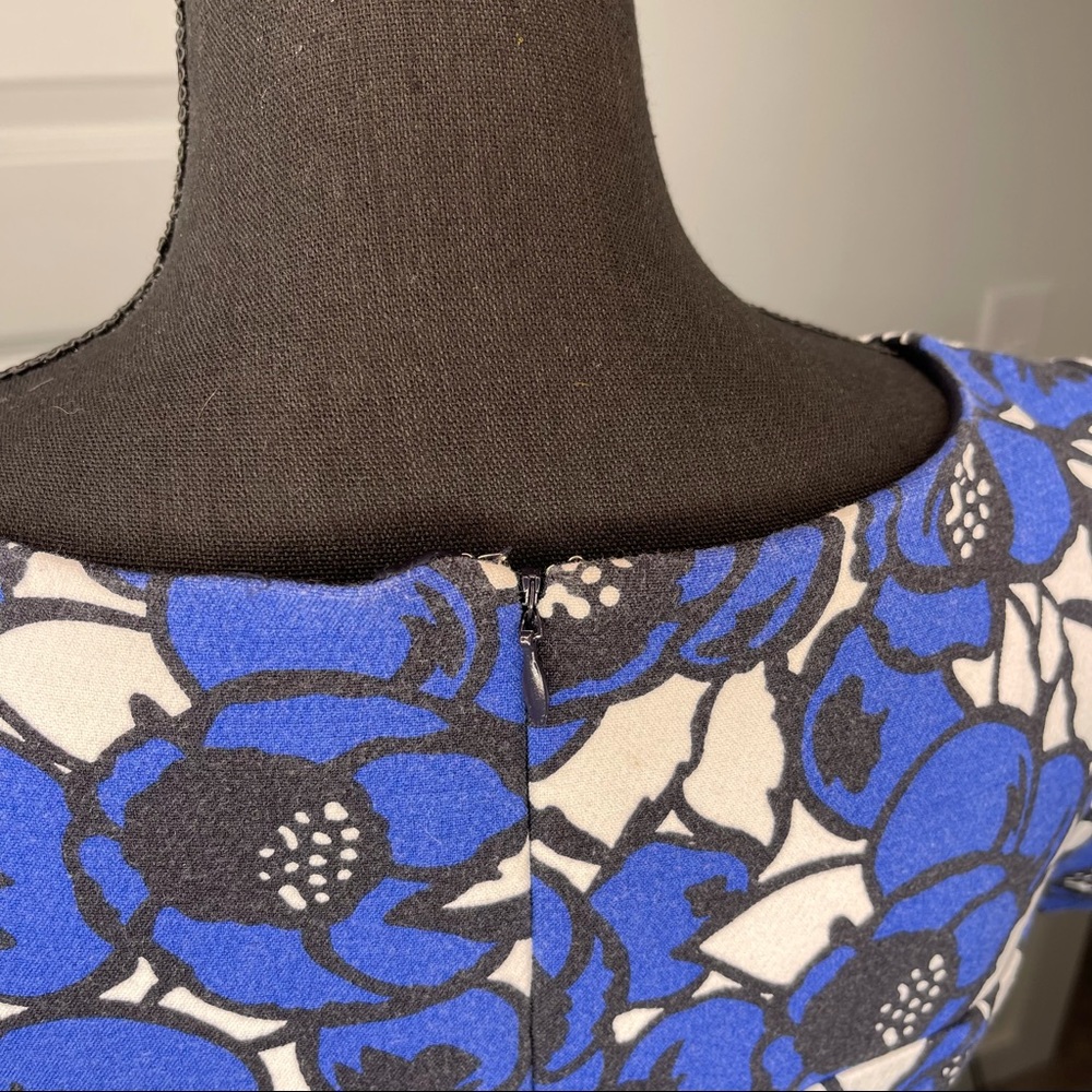 TALBOTS Blue & White Floral Ponte Fitted Midi Dress - Picture 8 of 10